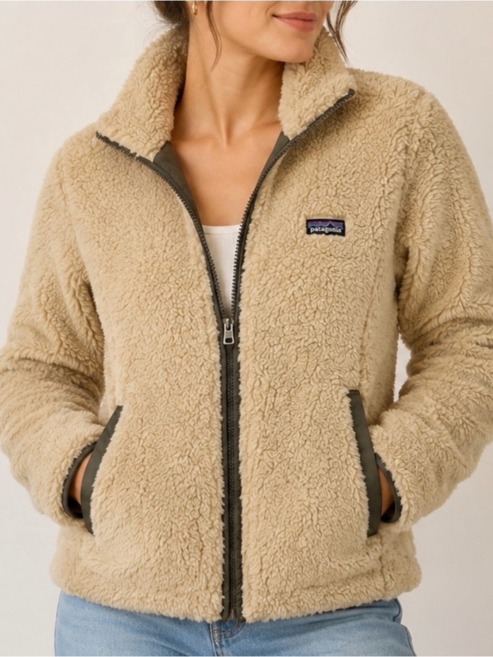 Patagonia Sherpa full zip jacket natural taupe M